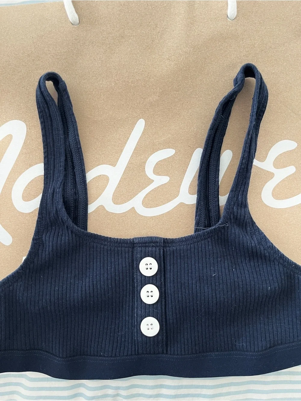 Madewell Navy Ribbed Bralette top bra women’s XXS xs very small! Stretches…
